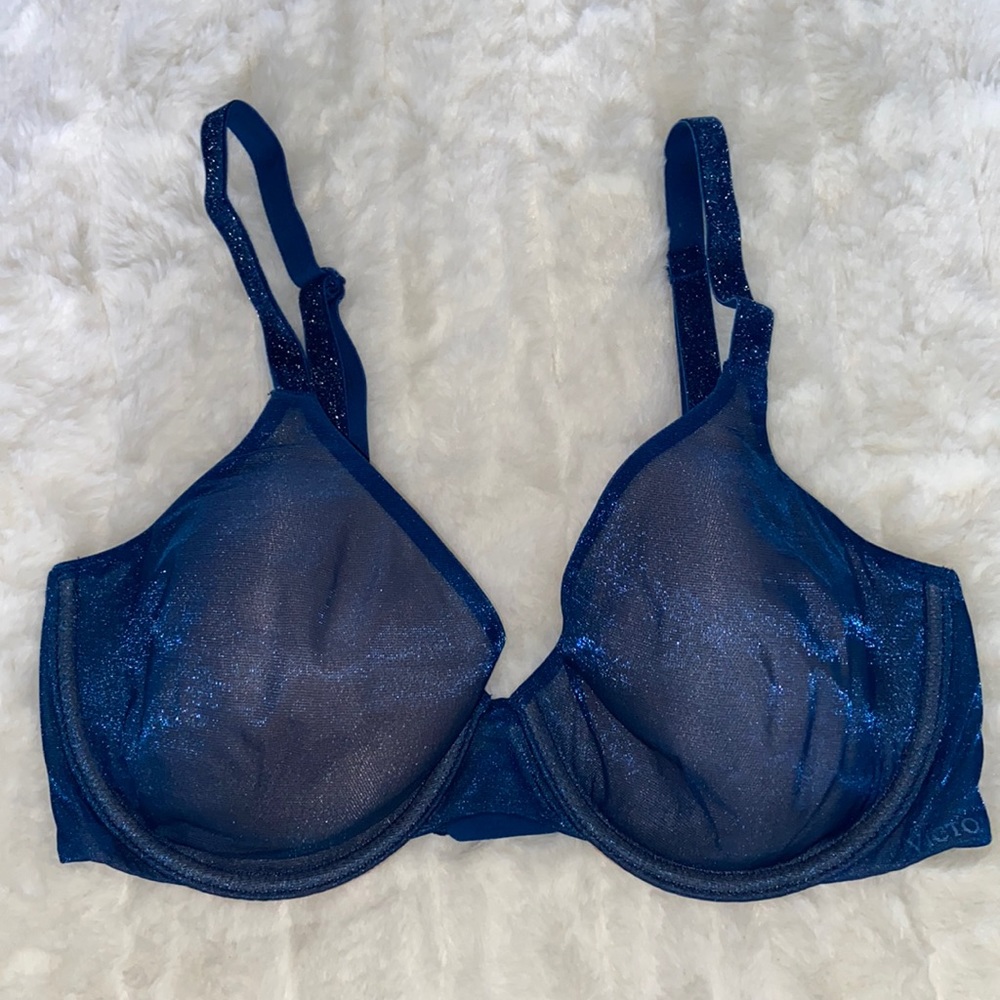 VICTORIA'S SECRET Lined Perfect Coverage Bra Shimmer Underwired  Blue Green  32D